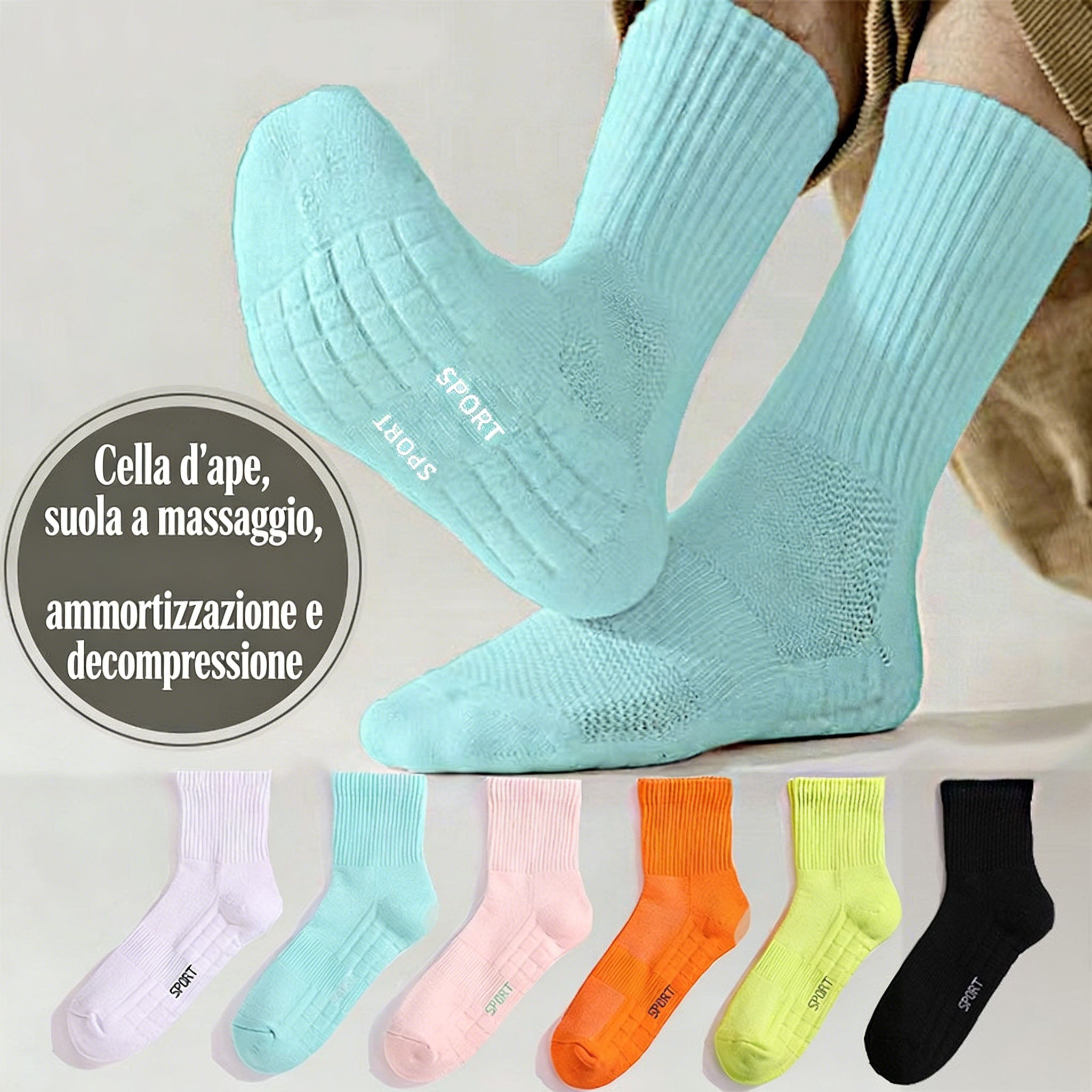 Calzini sportivi corti, medi e lunghi in 6 colori per basket e corsa