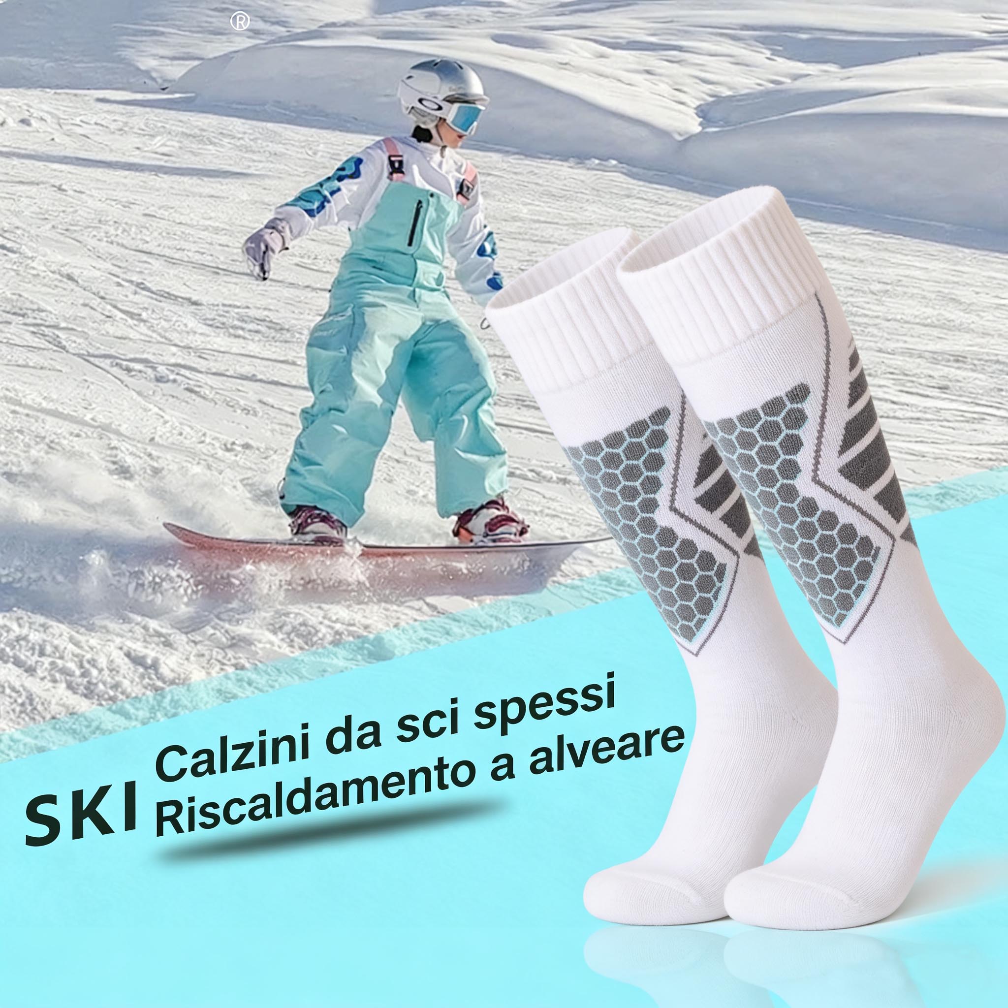 Dettaglio calze da sci antiscivolo e traspiranti