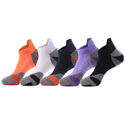 Calze sportive professionali disponibili in 5 colori: arancione, bianco, blu navy, viola, nero – Design moderno e funzionale, perfette per chi cerca versatilità e stile nei propri accessori sportivi