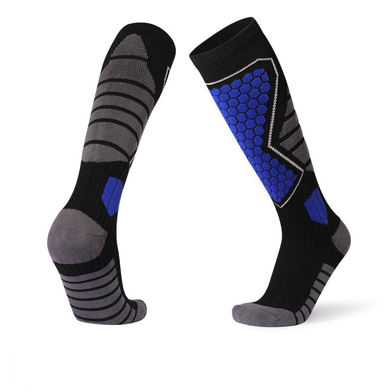 Calze da sci nere e blu con rinforzo a nido d'api, antiscivolo e ammortizzante