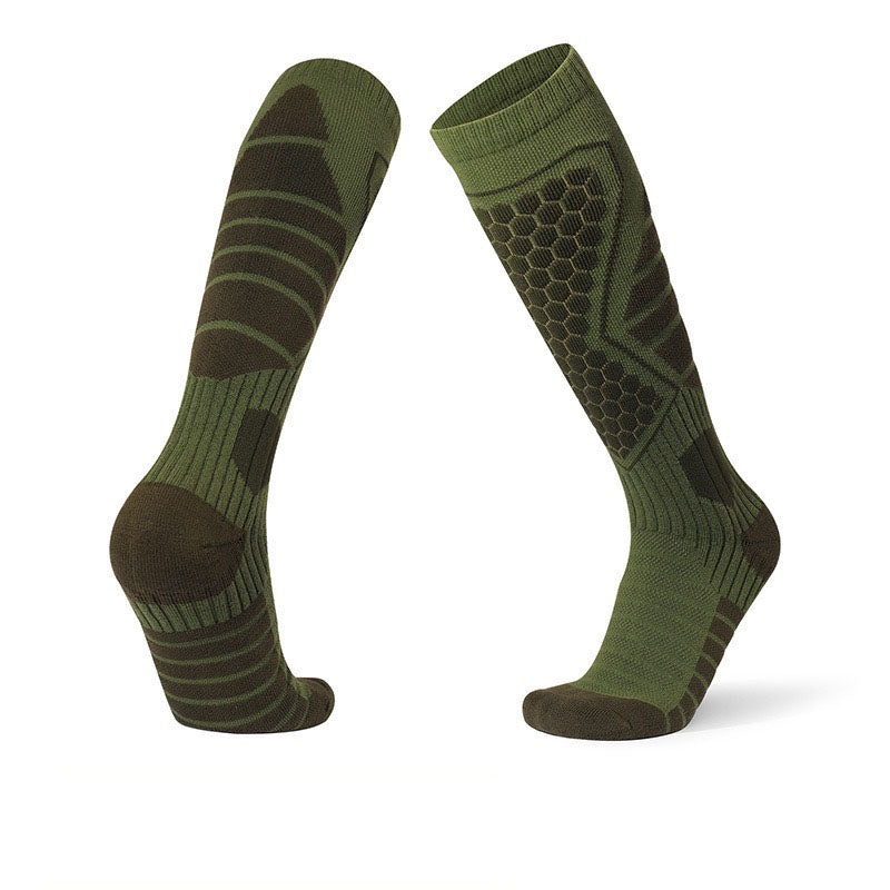 Calze da sci verdi palude, design a nido d'api per calore e protezione