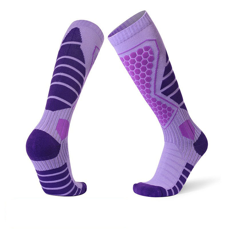 Calze da sci viola wisteria, morbide e termiche per donna, design a nido d'api
